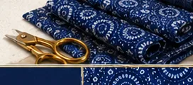 shweshwe fabric and gold scissors