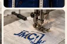 Embroidery machine stitching a garment